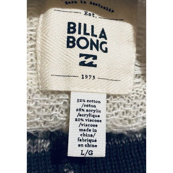 Billabong Cardigan Sweater Womens Large Ivory Brown Open Front Pointelle Drapey - Picture 5 of 8